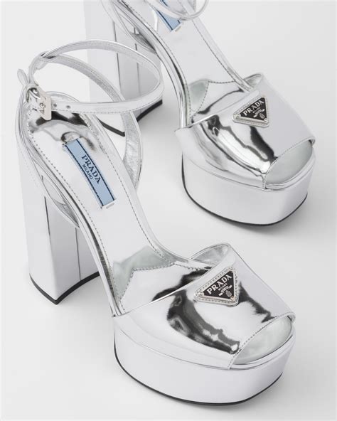 prada metallic strappy 75mm sandals|Prada platform sandals.